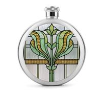 Flasque en acier inoxydable avec panneau en verre teinté stylisé floral vert pour liqueur, bouteille de vin portable pour boisson 140 ml