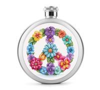 Flasque en acier inoxydable pour liqueur - Motif aquarelle - Symbole de paix - Fleurs colorées - 140 ml