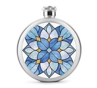 Flasque en acier inoxydable transparent avec motif fleur bleue pour liqueur, bouteille de vin portable pour boisson 140 ml