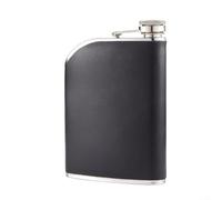 Flasque enveloppée de cuir synthétique 236,8 g pour homme (noir) | Acier 18/8, bouchon à vis sécurisé, zéro fuite, idéal pour le whisky, brandy, tequila