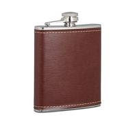 Flasque inox 200 ml, lot 2, réservoir alcool en acier inoxydable avec faux cuir fiole de poche, brun