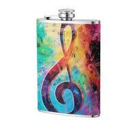 Flasque personnalisée imprimée notes de musique colorées en acier inoxydable 304 236,8 g - Étui en cuir synthétique de qualité supérieure, flasque plate pour liqueur de sports de plein air