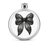 Flasque ronde en acier inoxydable avec nœud en dentelle noire épaisse pour liqueur, bouteille à vin portable pour boisson 140 ml