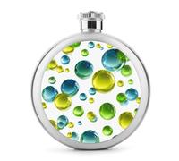 Flasque ronde portable en acier inoxydable avec bulles vertes, bleues et jaunes, 140 ml
