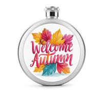 Flasque ronde portable en acier inoxydable avec inscription « Welcome Autumn » - Style calligraphie mignon - 140 ml