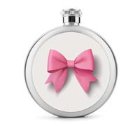 Flasque ronde portable en acier inoxydable avec nœud en ruban rose sur fond blanc pour liqueur, bouteille à vin portable pour boisson 140 ml