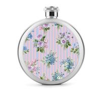 Flasque ronde portable en acier inoxydable pour liqueur, fleurs sauvages aquarelle, rayures bleues, 140 ml