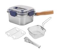 FLCPJGV 4 Pièces Friteuse Japonaise Casserole Multifonction Poêle Carrée avec Panier En Acier Inoxydable Compacte pour Frire Des Aliments En Camping, Bleu