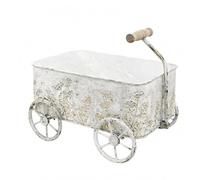 FLCPJGV Chariot Extérieur Décoratif pour Fleurs Conteneur Rectangulaire Roues Classiques Détail en Relief sur Les Panneaux Latéraux Applicable à Salle à, Blanc Doré Vieilli