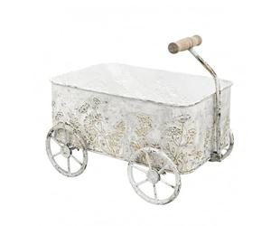 FLCPJGV Chariot Extérieur Décoratif pour Fleurs Conteneur Rectangulaire Roues Classiques Détail en Relief sur Les Panneaux Latéraux Applicable à Salle à, Blanc Doré Vieilli