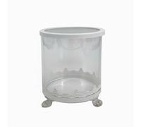 FLCPJGV Contenant pour Bougie Verre Porte-Bougie Support Métal Pieds Décoratifs Élégance Sobre Corps Transparent Finition Blanche Ambiance Chaleureuse, 13.5cm X 15.5cm, Blanc, 22W513AI-M