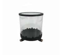 FLCPJGV Contenant pour Bougie Verre Porte-Bougie Support Métal Pieds Décoratifs Élégance Sobre Corps Transparent Finition Blanche Ambiance Chaleureuse, 15.3cm X 17.5cm, Noir, 22W513B-L