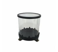 FLCPJGV Contenant pour Bougie Verre Porte-Bougie Support Métal Pieds Décoratifs Élégance Sobre Corps Transparent Finition Blanche Ambiance Chaleureuse, 13.5cm X 15.5cm, Noir, 22W513B-M