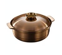 FLCPJGV Marmite en Acier Inoxydable Faitout Cocotte Marmite Soupe Couvercle Fond Trois Couches Diffusion Homogène Poignées Latérales Robuste Compatible, Bronze Antique, 30 Cm