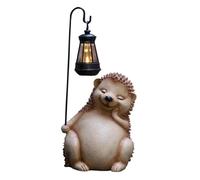 FLCPJGV Statue de Jardin avec Lumière Solaire Figurine Hérisson avec Lanterne Lampe Veilleuse Patio Sculpture Animale en Résine Grand-mère, Brun