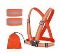 Flearitzo Gilet de Sécurité Gilet Réfléchissant de Vélo et 2 Bracelets Réfléchissants Haute Visibilité Gilet de Sécurité Réglable pour la Course à Pied,Le Cyclisme,la randonnée et la Moto(Orange)