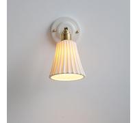 FLEPYHB Appliques murales d'intérieur LED, applique murale moderne en céramique blanche, applique murale élégante en laiton, lampe de chevet réglable avec abat-jour en céramique rayé, base en cérami