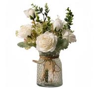 Fleur artificielle Bouquet de roses blanc crème Composition florale scandinave dans un vase verre Idéal décoration table à la maison