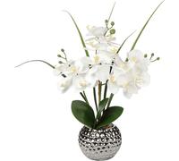 Fleur artificielle Orchidée Phalaenopsis blanche 49 cm de hauteur dans un pot en céramique