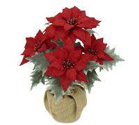 Fleur Artificielle Poinsettie dans Un Pot en Toile de Jute - Étoile de Noël - Décoration de Noël - Fleurs artificielles - Fleurs décoratives de Noël - Branche de X'Mas - Bouquet - Cadeau - Étoile de