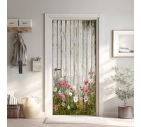 Fleur Botanique Sticker Mural, Portes en Bois Autocollants De Porte Muraux Décoration Poster Murale, Planche de Bois Stickers de Porte Imperméable Vinyle 90x200 cm