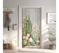 Fleur Cactus Succulent Poster de Porte 3D Trompe L'Oeil 73x205 cm, Portes en Bois Auto-Adhésif Sticker Porte pour Chambre Cuisine, Plante Stickers Autocollants de Porte