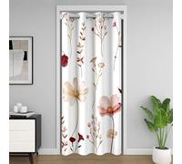 Fleur de Jardin Rideau de Porte pour la Porte Intimité 150x203,Fleurs Beige Rouge Rideau Occultant,Moderne Minimaliste Blanc Rideau Porte Bucolique Branches Esthétique Rideaux de Séparation de Chambre