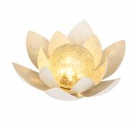 Fleur de lotus LED Décoration de jardin Lampe solaire Lampe d'extérieur Lampe solaire de table, métal blanc verre craquelé, DxH 27,6 x 12 cm