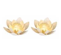 Fleur de lotus LED Décoration de jardin Lampe solaire Lampe solaire d'extérieur Lampe de table, métal blanc verre craquelé, DxH 27,6 x 12 cm, Set de 2