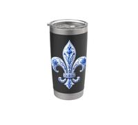 Fleur de lys bleu et blanc Art floral français Gobelet isotherme en acier inoxydable double paroi