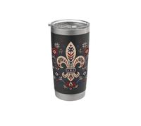 Fleur de lys Floral Folk Art Vintage Botanique Royal Emblème Gobelet isotherme en acier inoxydable double paroi