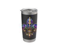 Fleur de lys gothique colorée ornée d'art héraldique médiéval Gobelet isotherme en acier inoxydable double paroi