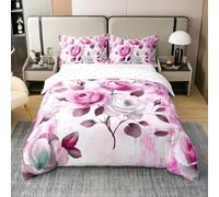 Fleur de Rose Coton Housse de Couette 140x200,Rose Ombre Floral Parure de Lit pour Enfants,Impression Chic Romantique en Microfibre Literie Set pour Le Lit,Peinture À l'huile Rétro Couvre Lit