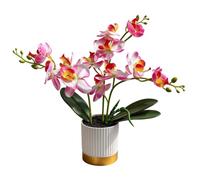 Fleur d'orchidée Artificielle Orange à Trois Branches en Pot, Pot à Fond Doré, Fleur de Décoration Phalaenopsis avec Pot de Fleurs, Fleur de Papillon de Simulation Blanche en Pot (Rose)