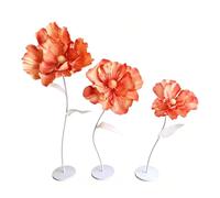 Fleur Geante Deco avec Feuilles Fleurs de Pavot EVA avec Tige Flexible | Fleur Geante Decoration avec Base Rembourrée pour Allée de Mariage Anniversaire de Mariage(Orange)