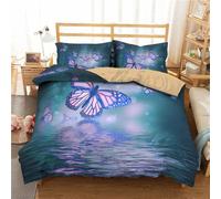 Fleur Housse De Couette Avec Taie D'oreiller Xcm, Jardin Floral Papillonromantique Femme Parures De Lit Avec Fermeture ¿¿Clair Doux Microfibre (X Cm,Papillon Bleu)