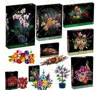 Fleurs artificielles 3D, rose, orchidée, plante en pot, ensemble de blocs de construction DIY, bouquet de fleurs d'amour éternel, modèle de décoration d'intérieur, cadeau de fête 2