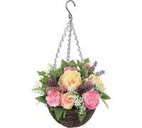 Fleurs artificielles en pot, plante suspendue « Feu de signalisation » 55 cm, camélia artificiel, plante suspendue avec pot, fleurs artificielles pour le printemps, à suspendre dans l'entrée ou sur le