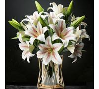 Fleurs Artificielles Lys 6 Bouquet, Soie imprimé 3D bouquet de fleurs | 12 Têtes, tiges pliables, sans pollen, imperméable fleurs artificielles haut de gamme, mariage, Bouquet de mariée, cimetiere