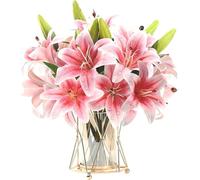 Fleurs Artificielles Lys Réalistes 6 Bouquets, imprimé 3D bouquet de fleurs | 12 Têtes, tiges pliables, sans pollen, imperméable fleurs artificielles haut de gamme, mariage, Bouquet de mariée, cimetiere