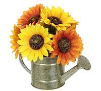 Fleurs artificielles tournesols dans arrosoir - Fleurs d'automne - Plante Artificielle - Arrangement - Décoration Florale d'halloween - Décoration Florale d'automne - Fleurs décoratives - Feuilles