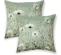 Fleurs Coussin Exterieur Impermeable 30x30 cm, Velours Housse de Coussin Exterieur pour Salon de Jardin, Usine Taies D'oreillers Canapé Decoratif Lot de 2 pour Canapé Balcon Terrasse Salon SJ-166