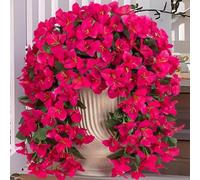 Fleurs de bougainvillier artificielles - Plantes retombantes - Décoration d'extérieur - Soie résistante aux UV - 2 bouquets - Violet, rose, rouge