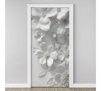 Fleurs de Cerisier Autocollant Porte 3D Floral Blanc Affiche Art Minimalist Modern Stickers Porte Poster de Porte PVC Auto-adhésif pour Salon Cuisine Chambre Salle de Bain 85x215cm A8j73