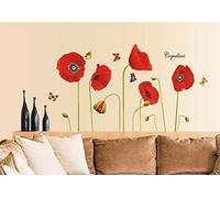 Fleurs de coquelicots Papillons Fleurs rouges Sticker mural Autocollants Cuisine Décoration Des gamins Garderie Decal Décalcomanies Décoration de maison Fleurs modernes élégantes