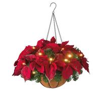 Fleurs de Poinsettia artificielles à lumière vive, Panier à Suspendre Piles, Fleurs de Noël artificielles pour Noël, extérieur et intérieur, paniers Suspendus pour l'extérieur