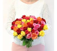 Fleurs et Délices - Brassée de Roses Multicolores Max Havelaar - Fleurs Fraîches - Grand Bouquet de Roses Multicolores, Commerce Équitable Fairtrade, Cadeau Romantique ou Anniversaire, 50 Tiges