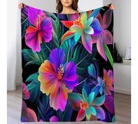 Fleurs Feuilles De Palmier Sherpa Throw Blanket Couverture En Flanelle Fantaisie Tropicale Imprimée En 3D,Polairee Douce Et Chaude Pour Adolescents Et Adultes Couleurs De L'Arc-En-Ciel,220X240Cm