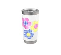 Fleurs rose, jaune, bleu sur des formes vichy tartan bleu marine Gobelet isotherme en acier inoxydable double paroi