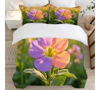 Fleurs Rose-Violettes Housse de Couette 150x200 Parures de Lit 1 Personne Imprimé 3D Microfibre Douce Plantes Housses Couette avec 2 Taies d'oreiller et Fermeture Éclair l.765